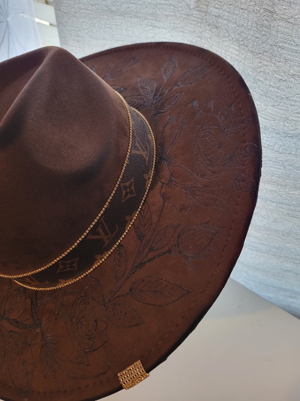 Women's Hand Burned Fedora With Monogram Band